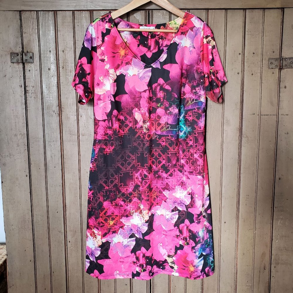 Pink Floral Print Sheath Dress, 1X